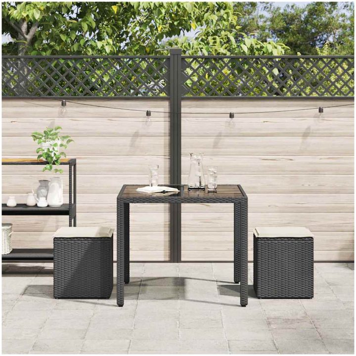 Trädgårdspallar med dynor 2 st svart 40x40x43 cm konstrotting vidaXL – bild 3