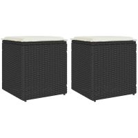 Trädgårdspallar med dynor 2 st svart 40x40x43 cm konstrotting vidaXL