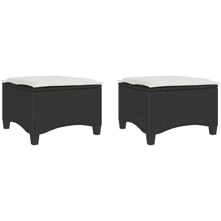 Trädgårdspallar med dynor 2 st svart 55x55x36 cm konstrotting vidaXL – bild 2