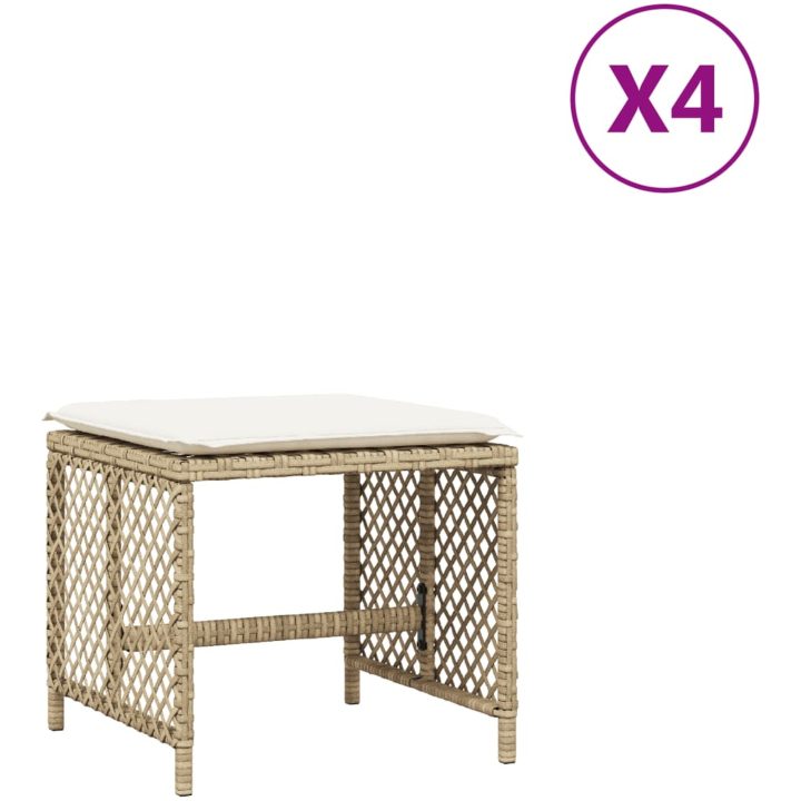 Trädgårdspallar med dynor 4 st beige 41x41x36 cm konstrotting vidaXL – bild 2