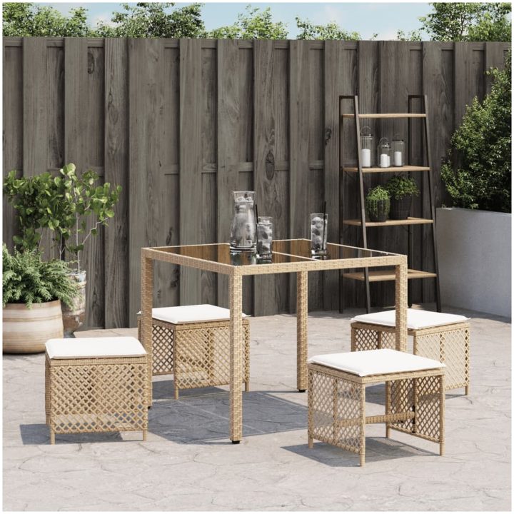 Trädgårdspallar med dynor 4 st beige 41x41x36 cm konstrotting vidaXL – bild 3