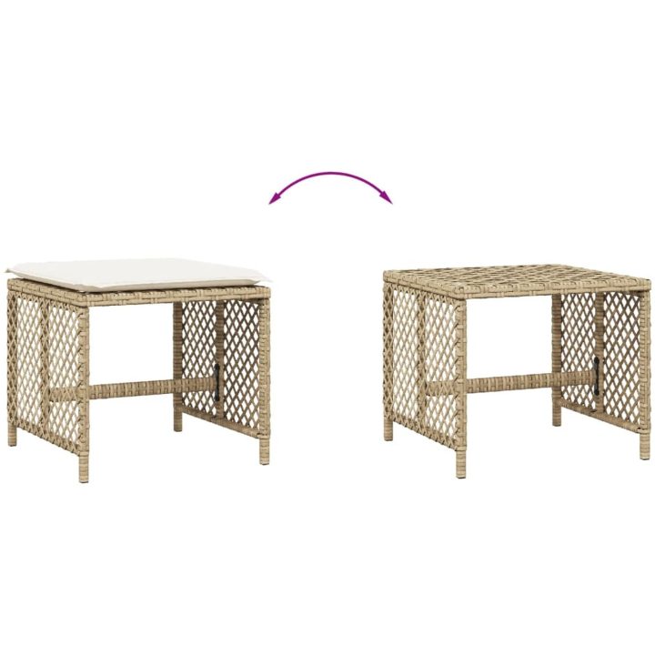 Trädgårdspallar med dynor 4 st beige 41x41x36 cm konstrotting vidaXL – bild 7