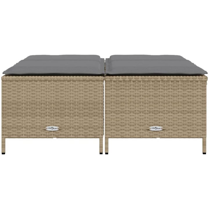 Trädgårdspallar med dynor 4 st beige konstrotting vidaXL – bild 3
