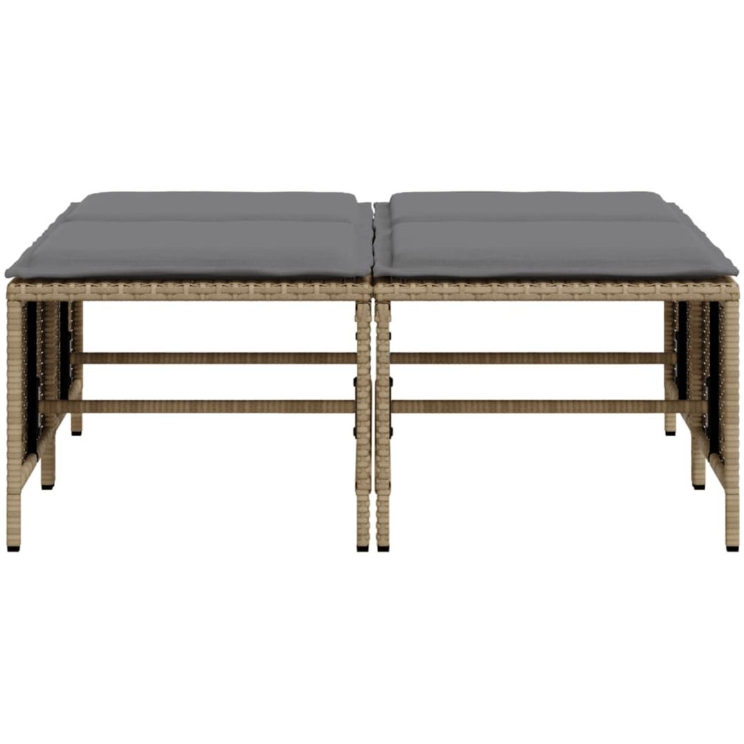 Trädgårdspallar med dynor 4 st beige konstrotting vidaXL – bild 4
