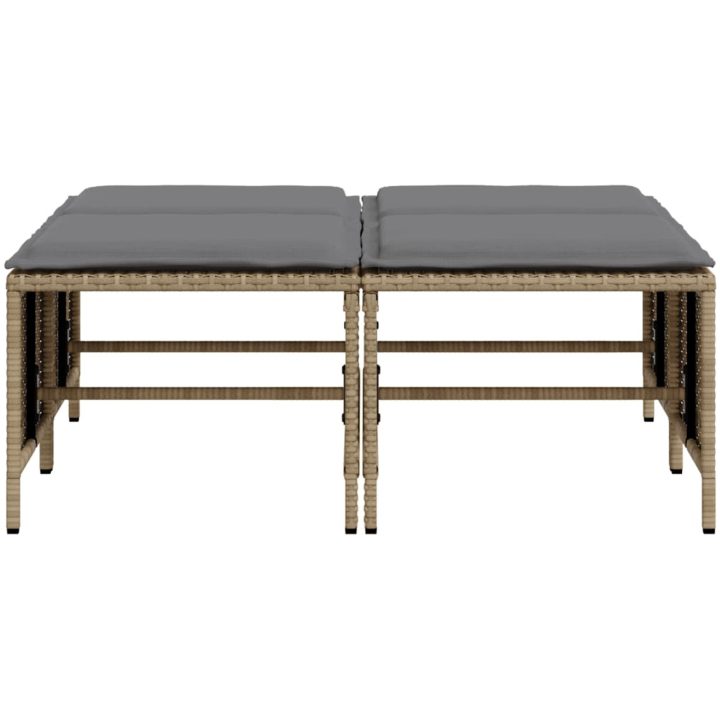 Trädgårdspallar med dynor 4 st beige konstrotting vidaXL – bild 4