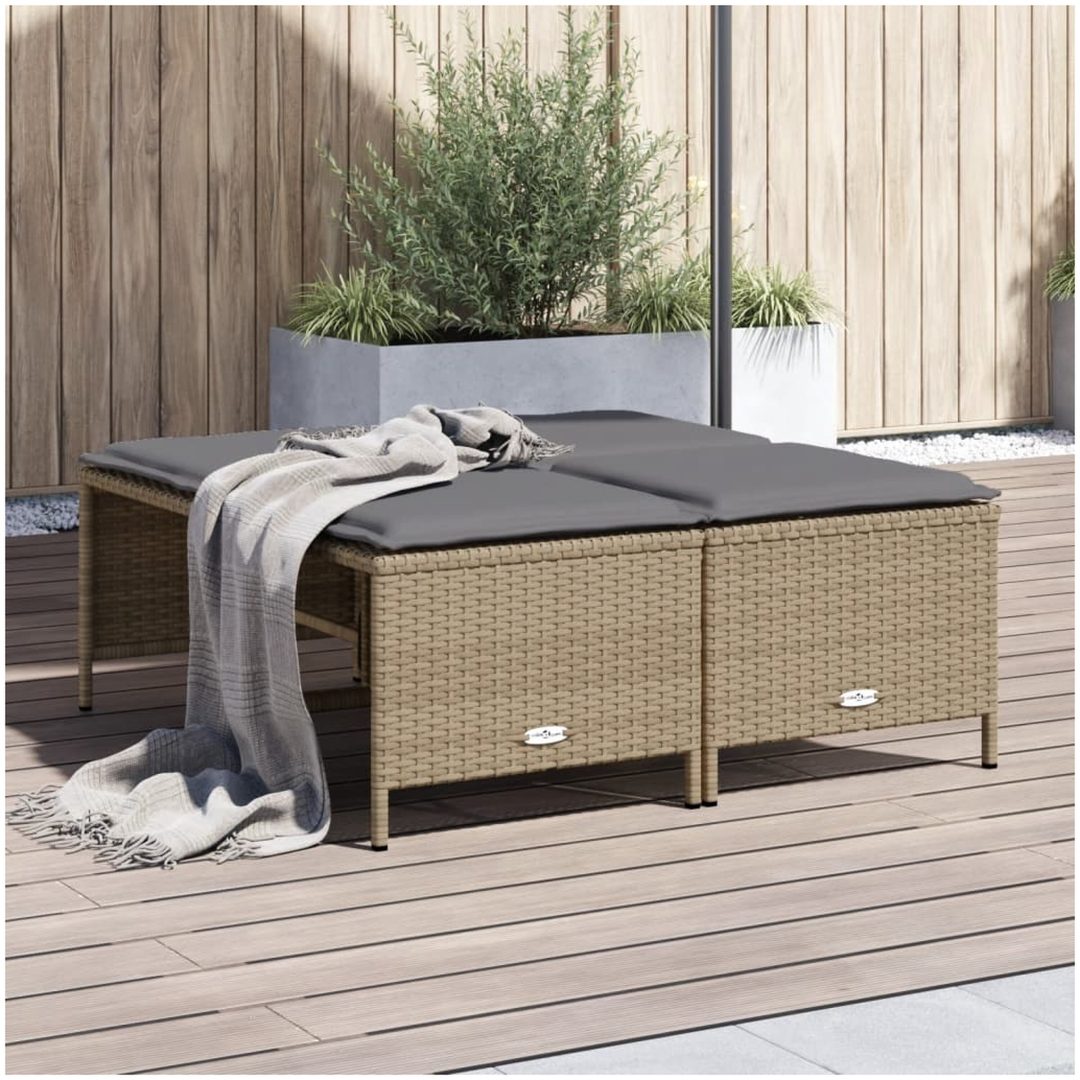 Trädgårdspallar med dynor 4 st beige konstrotting vidaXL