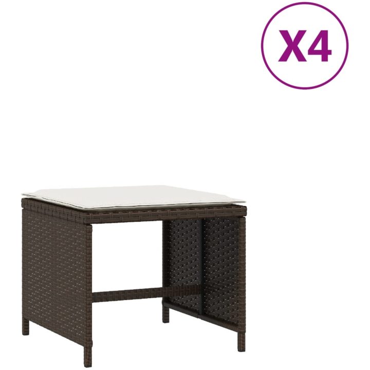 Trädgårdspallar med dynor 4 st brun 40x40x35 cm konstrotting vidaXL – bild 2