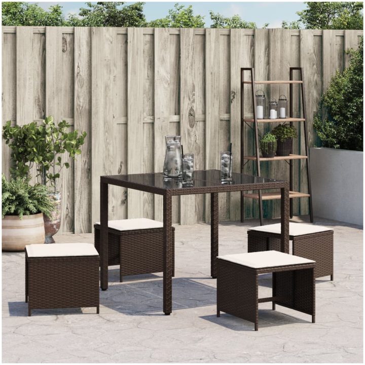 Trädgårdspallar med dynor 4 st brun 40x40x35 cm konstrotting vidaXL – bild 4