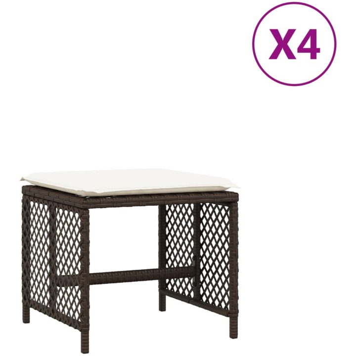 Trädgårdspallar med dynor 4 st brun 41x41x36 cm konstrotting vidaXL – bild 2