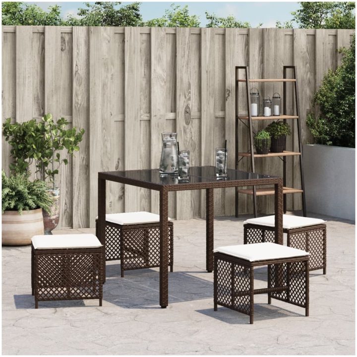 Trädgårdspallar med dynor 4 st brun 41x41x36 cm konstrotting vidaXL – bild 3