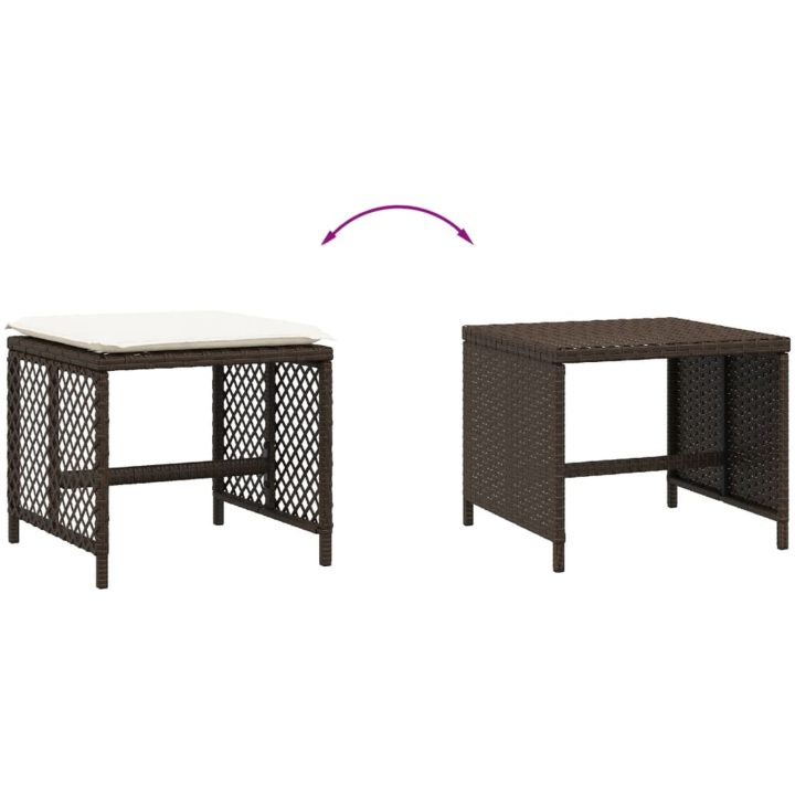 Trädgårdspallar med dynor 4 st brun 41x41x36 cm konstrotting vidaXL – bild 7