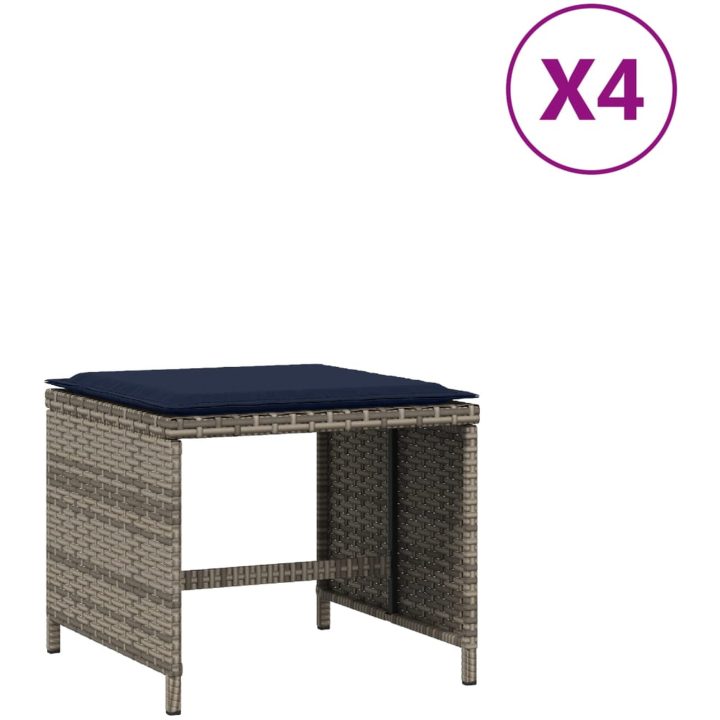 Trädgårdspallar med dynor 4 st grå 40x40x35 cm konstrotting vidaXL – bild 2