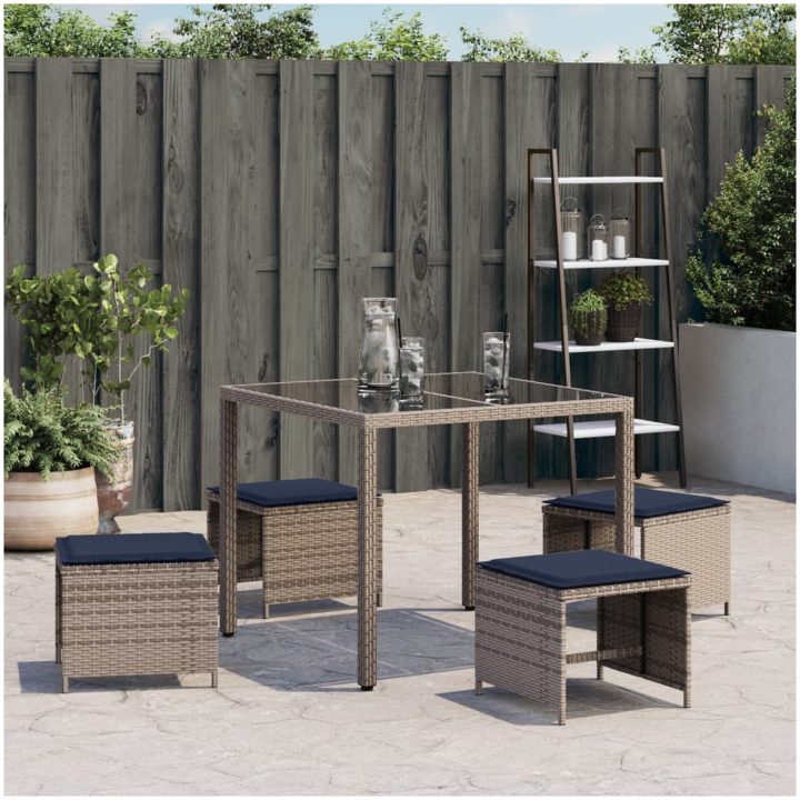 Trädgårdspallar med dynor 4 st grå 40x40x35 cm konstrotting vidaXL – bild 4