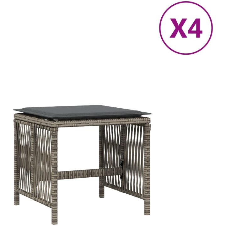 Trädgårdspallar med dynor 4 st grå 41x41x36 cm konstrotting vidaXL – bild 2