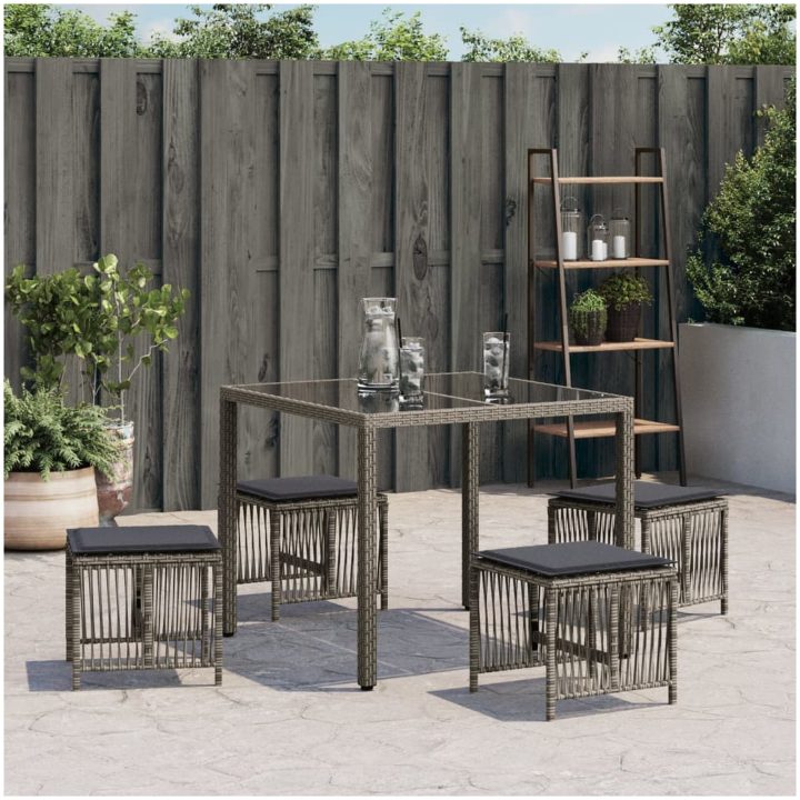 Trädgårdspallar med dynor 4 st grå 41x41x36 cm konstrotting vidaXL – bild 3