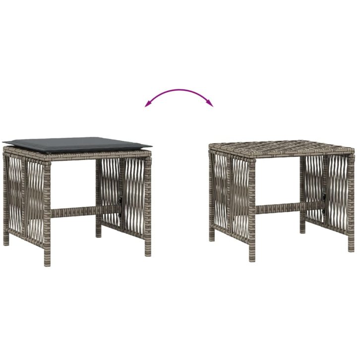 Trädgårdspallar med dynor 4 st grå 41x41x36 cm konstrotting vidaXL – bild 7