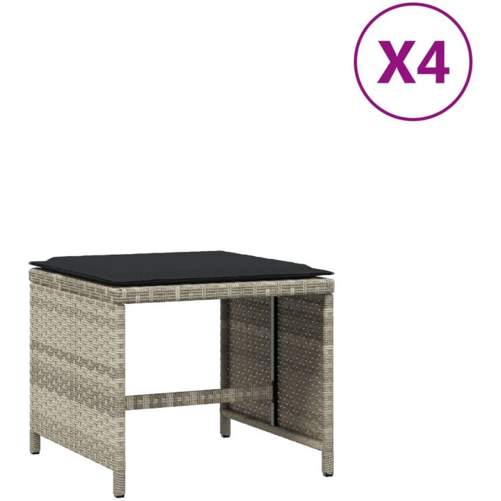 Trädgårdspallar med dynor 4 st ljusgrå 40x40x35 cm konstrotting vidaXL – bild 2