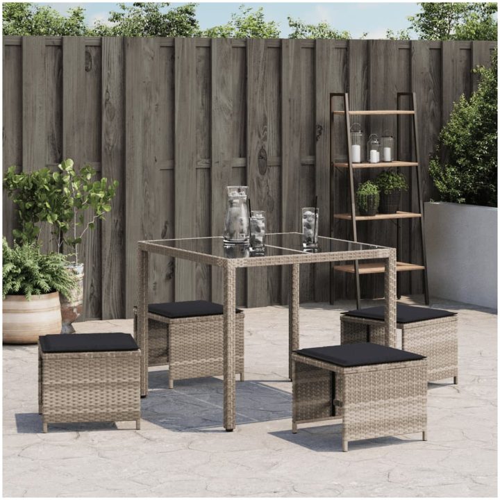 Trädgårdspallar med dynor 4 st ljusgrå 40x40x35 cm konstrotting vidaXL – bild 4