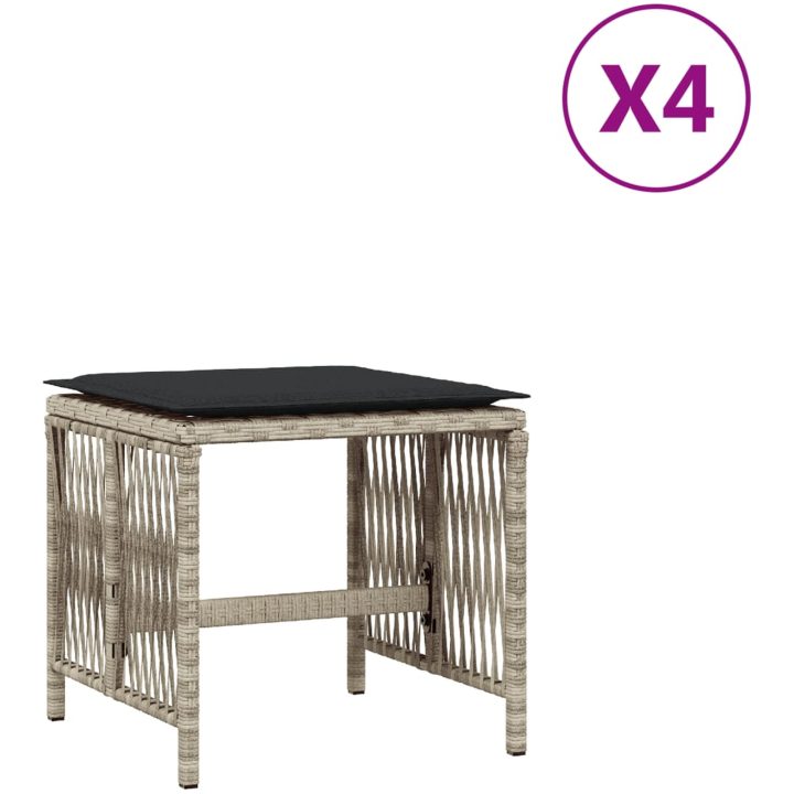 Trädgårdspallar med dynor 4 st ljusgrå 41x41x36 cm konstrotting vidaXL – bild 2