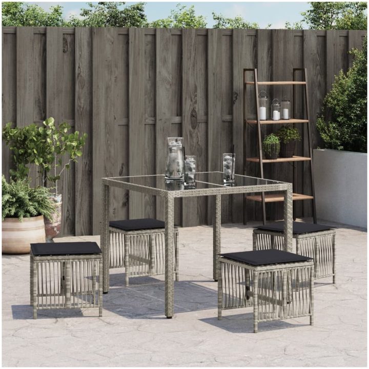 Trädgårdspallar med dynor 4 st ljusgrå 41x41x36 cm konstrotting vidaXL – bild 3