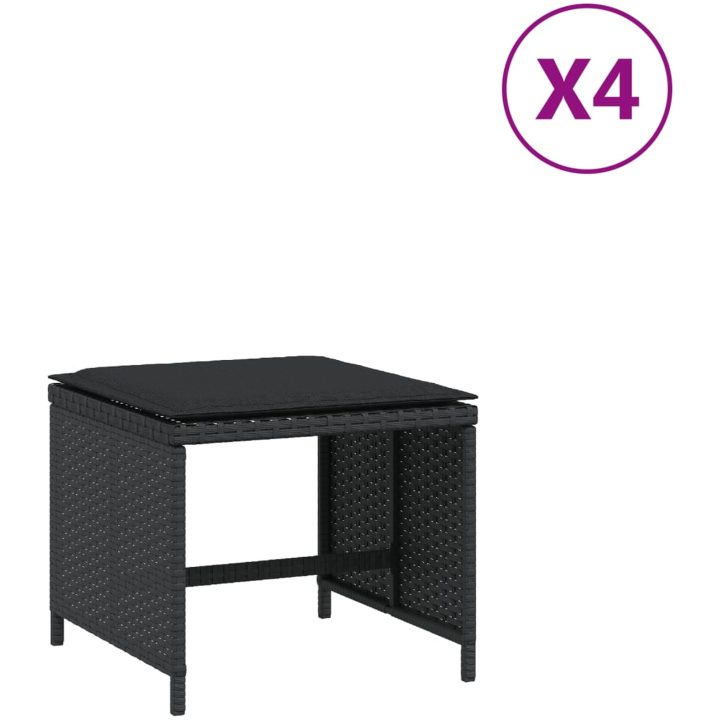 Trädgårdspallar med dynor 4 st svart 40x40x35 cm konstrotting vidaXL – bild 2