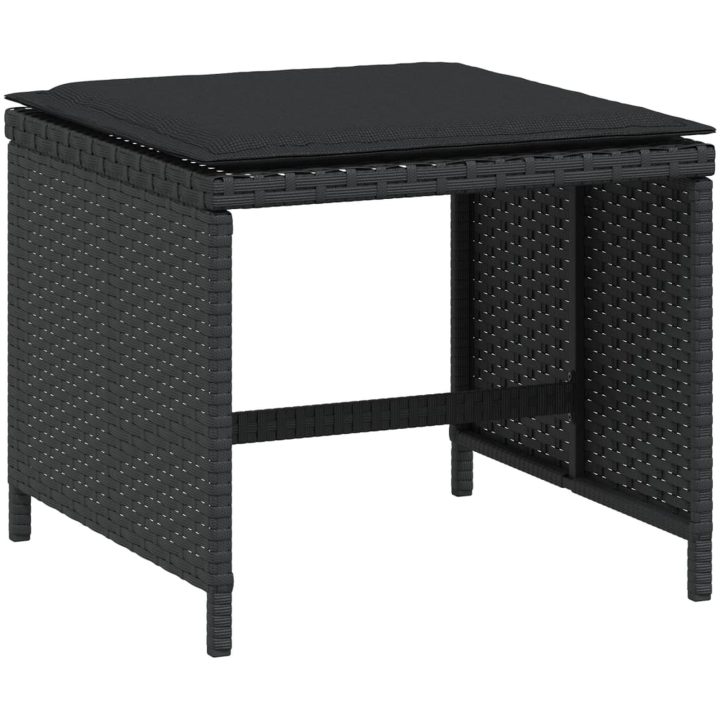 Trädgårdspallar med dynor 4 st svart 40x40x35 cm konstrotting vidaXL – bild 3