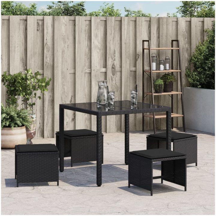 Trädgårdspallar med dynor 4 st svart 40x40x35 cm konstrotting vidaXL – bild 4