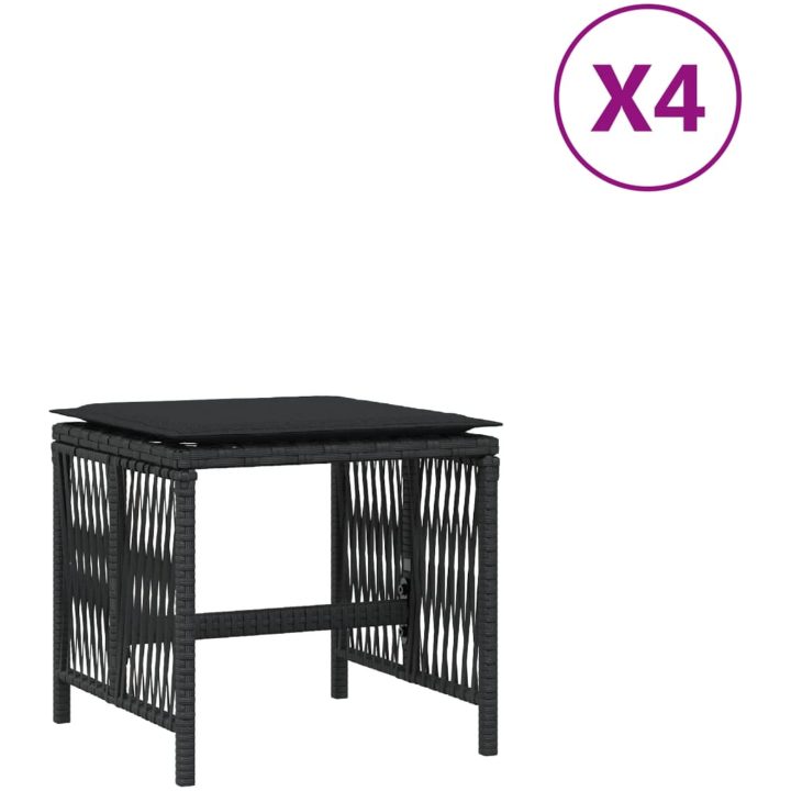 Trädgårdspallar med dynor 4 st svart 41x41x36 cm konstrotting vidaXL – bild 2