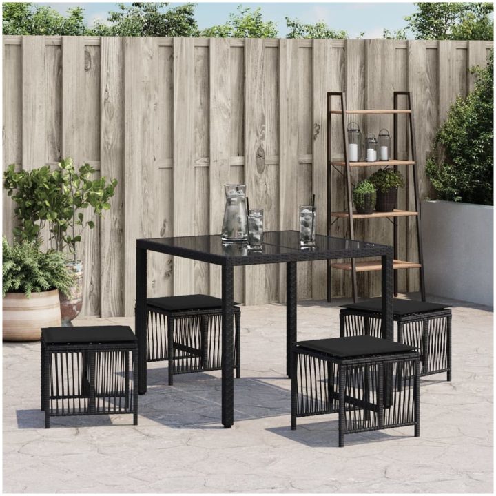 Trädgårdspallar med dynor 4 st svart 41x41x36 cm konstrotting vidaXL – bild 3