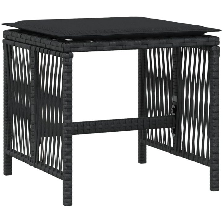 Trädgårdspallar med dynor 4 st svart 41x41x36 cm konstrotting vidaXL – bild 4