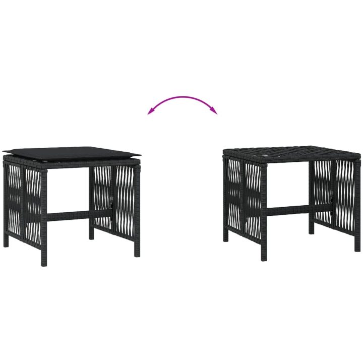 Trädgårdspallar med dynor 4 st svart 41x41x36 cm konstrotting vidaXL – bild 7