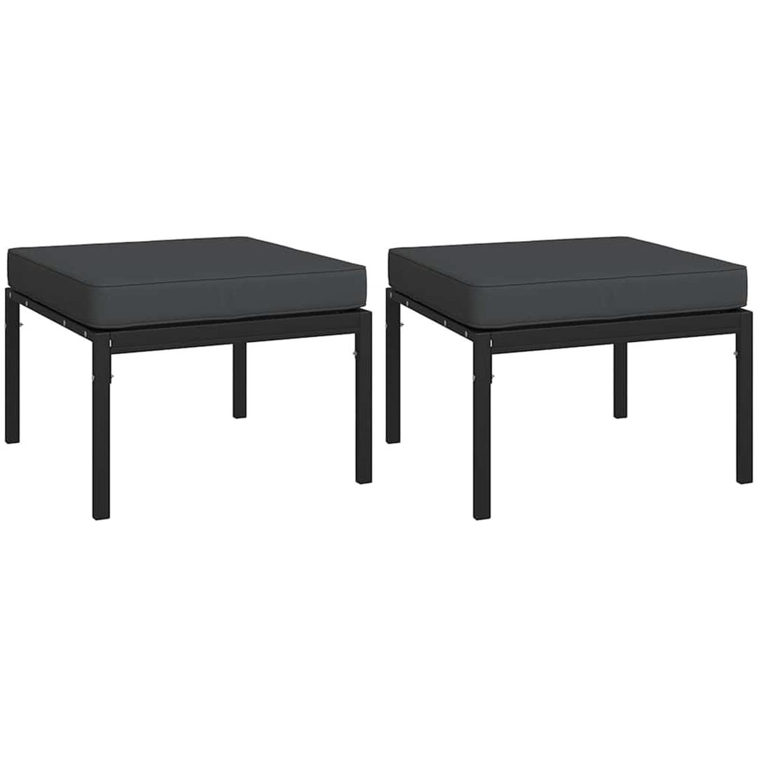 Trädgårdspallar med grå dynor 2 st 60x60x35 cm stål vidaXL – bild 2