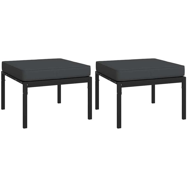Trädgårdspallar med grå dynor 2 st 60x60x35 cm stål vidaXL – bild 2