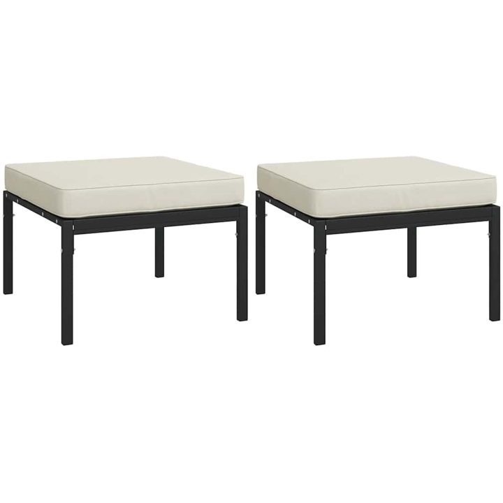 Trädgårdspallar med sandfärgade dynor 2 st 60x60x35 cm stål vidaXL – bild 2
