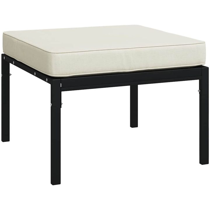Trädgårdspallar med sandfärgade dynor 2 st 60x60x35 cm stål vidaXL – bild 3