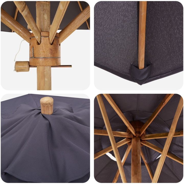 Trädgårdsparaply Mörkgrå 150x210 cm Bambu vidaXL 150 x 150 x 210 cm – bild 5