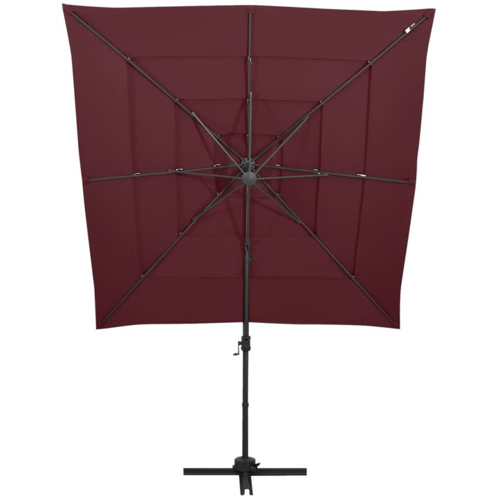 Trädgårdsparasoll 4-nivåer aluminiumstång vinröd 250x250 cm vidaXL – bild 2