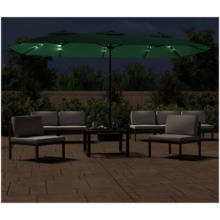 Trädgårdsparasoll dubbelt med LEDs grön 449x245 cm vidaXL – bild 3