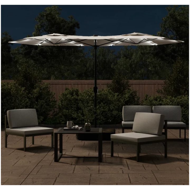 Trädgårdsparasoll dubbelt med LEDs sandvit 316x240 cm vidaXL – bild 3