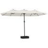 Trädgårdsparasoll dubbelt med LEDs sandvit 449x245 cm vidaXL – miniatyr 2
