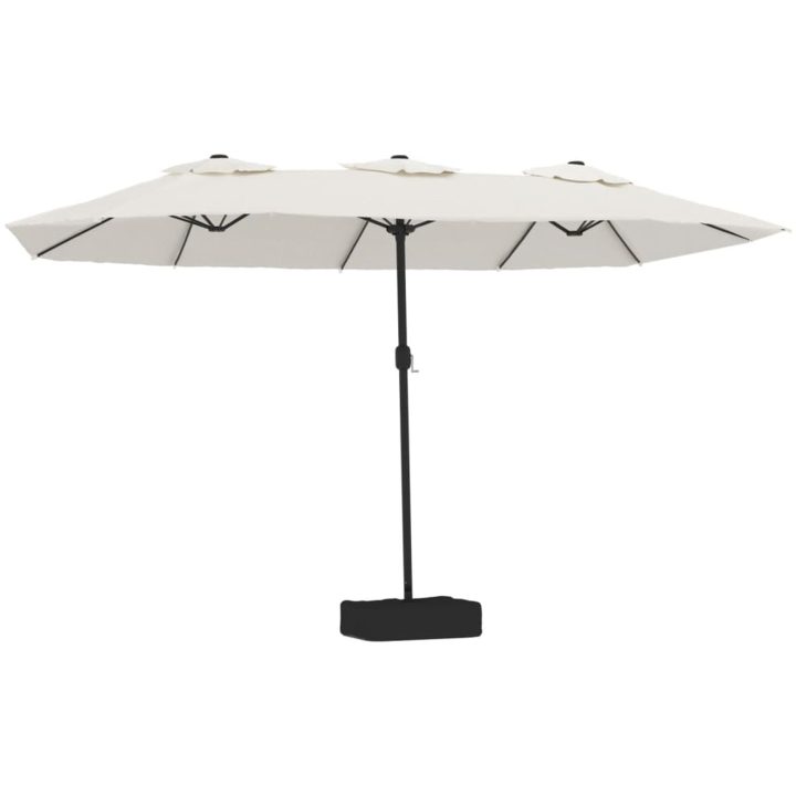 Trädgårdsparasoll dubbelt med LEDs sandvit 449x245 cm vidaXL – bild 2