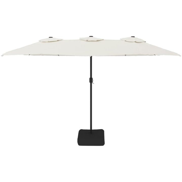 Trädgårdsparasoll dubbelt med LEDs sandvit 449x245 cm vidaXL – bild 4