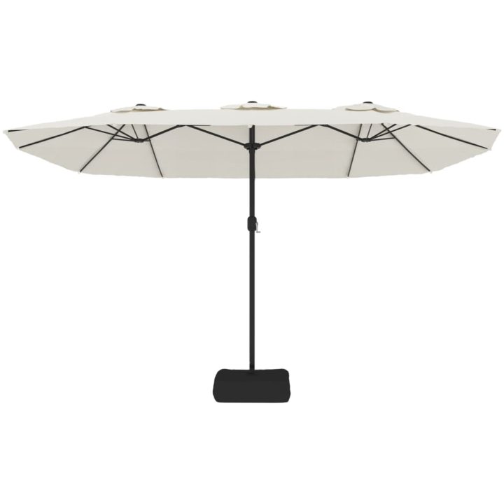 Trädgårdsparasoll dubbelt med LEDs sandvit 449x245 cm vidaXL – bild 5