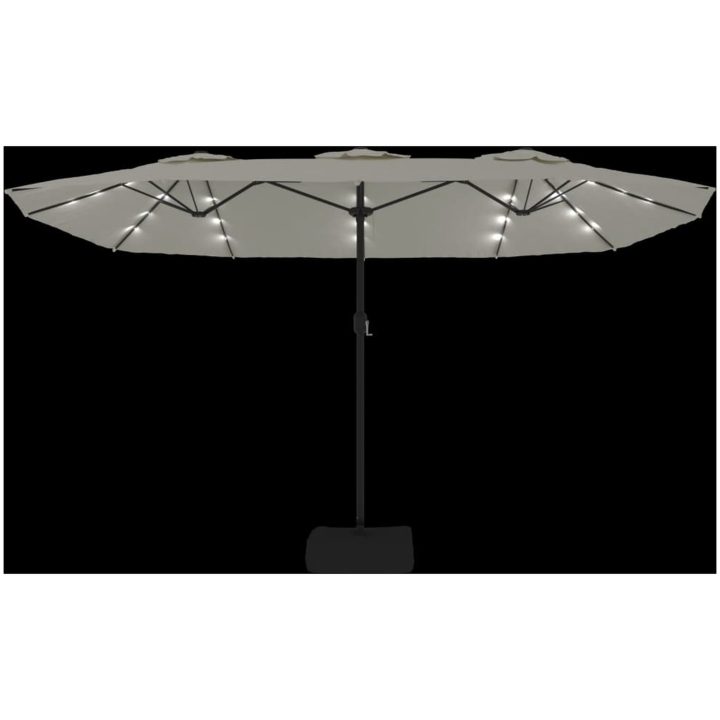 Trädgårdsparasoll dubbelt med LEDs sandvit 449x245 cm vidaXL – bild 6