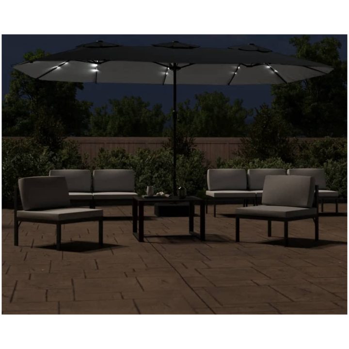 Trädgårdsparasoll dubbelt med LEDs svart 449x245 cm vidaXL – bild 3