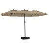 Trädgårdsparasoll dubbelt med LEDs taupe 449x245 cm vidaXL – miniatyr 2