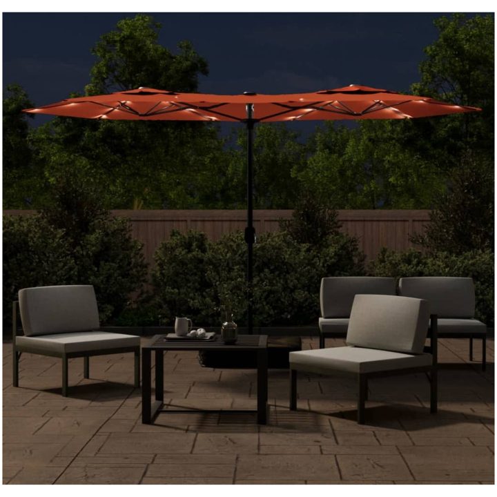 Trädgårdsparasoll dubbelt med LEDs terrakotta 316x240 cm vidaXL – bild 3