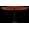 Trädgårdsparasoll dubbelt med LEDs terrakotta 449x245 cm vidaXL – miniatyr 6