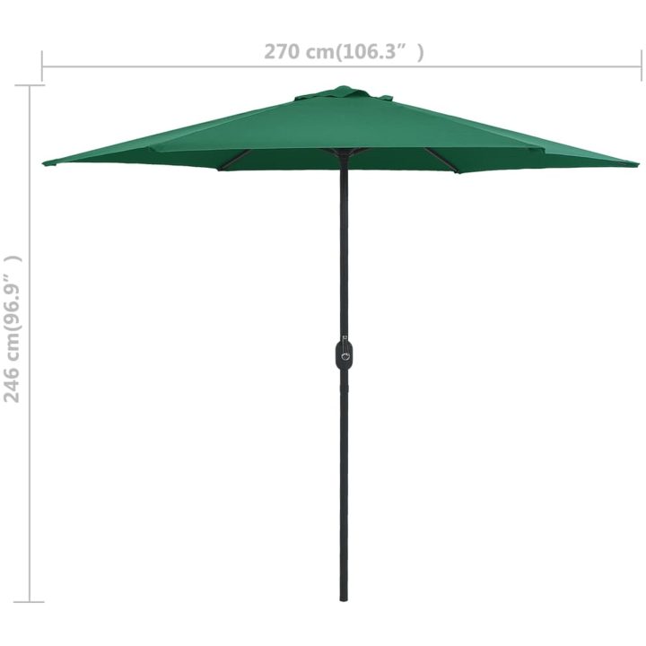 Trädgårdsparasoll med aluminiumstång 270x246 cm grön vidaXL – bild 7