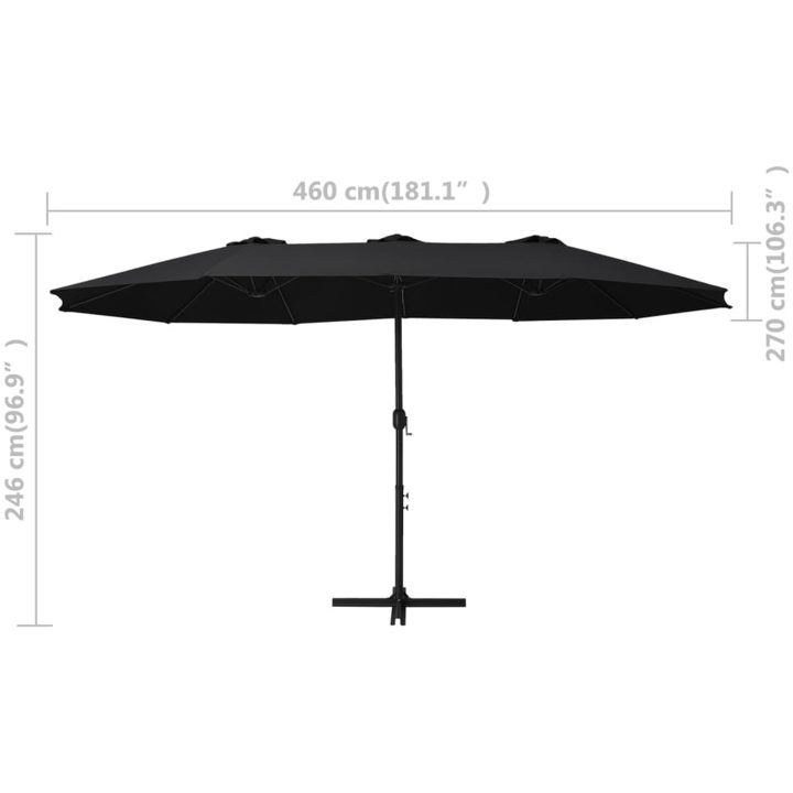 Trädgårdsparasoll med aluminiumstång 460x270 cm svart vidaXL – bild 10